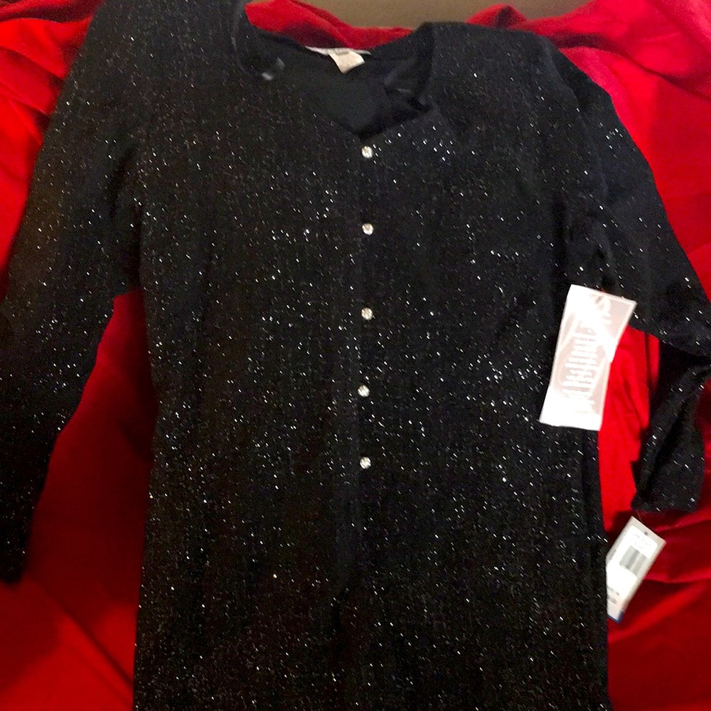 Women’s Sparkly dress with decorative buttons and long sleeves….Black size 16